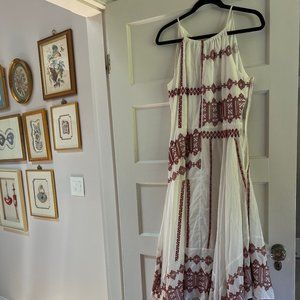 Joie - Embroidered White and Red Handkerchief Dress